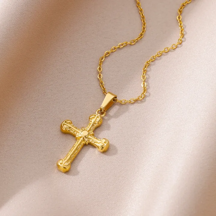 Gold%20Color%20Pendant%20Necklace%20for%20Women%20316L%20Stainless%20Steel%20Jewelry%20Aesthetic%20Accessorie%20Wave%20Cross%20Goddess%20Necklace%20-%20Image%204