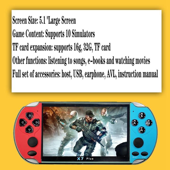 X7 PLUS 5.1 Inch Large Screen PSP Handheld Game Machine, Retro Classic Mini FC Game Player Support GBA / Arcade