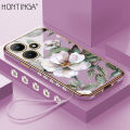 Hontinga for Infinix Hot 30i Back Cover Free Strap Luxury 6D Plating Shiny Flower Side Pattern Case Soft Silicone Square Mobile Cover.