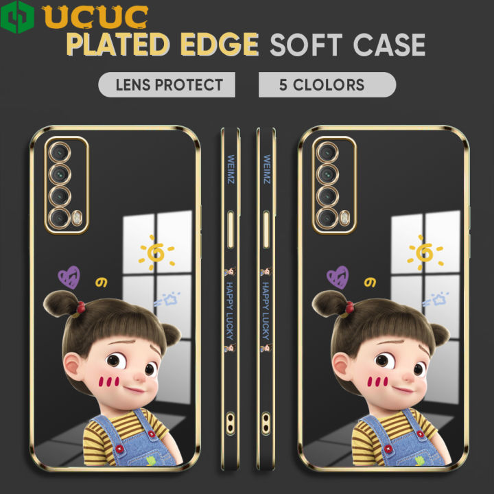 UCUC%20for%20Huawei%20Y7A%20Back%20Cover%20+%20Free%20Lanyard%20Lovely%20Girl%20Luxury%206D%20Plating%20Case%20Side%20Pattern%20Soft%20Silicone%20Square%20Phone%20Cases%20-%20Image%202