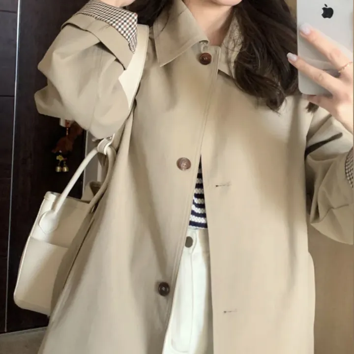 Early%20Spring%20Trench%20Coat%20for%20Women2022New%20Spring%20and%20Autumn%20Khaki%20Small%20Korean%20Style%20Autumn%20Mid-Length%20Black%20-%20Image%203