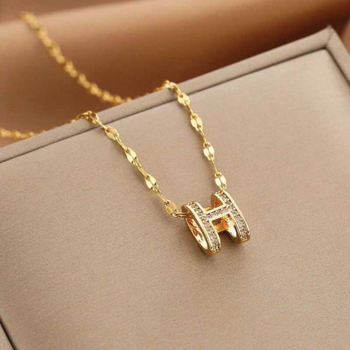 Gold Plated H Pendant Necklace