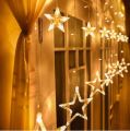 Badge Golden Big Star Curtain Light, 12 Hanging Golden Star String Lights, Drawing room decoration LED Curtain String Light Fairy LED Star String Light Holiday Party Wedding Decoration Lamp-MHN - Fairy Lights. 