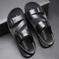 Fashion Comfortable Men's Sandals Solid Color Open Toe Mens Leather Sandals 2023 New Slippers Beach for Male Leather Footwear. 