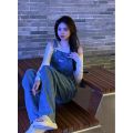 BAB YSNAKEOfficial Denim Suspender Pants Straight Loose Slimming Casual Women's Summer Mop New Age-Reducing. 