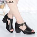 Women Sandals Summer New Med Heels Peep Toe Shoes Slippers Desiger Pu Casual Wedding Pumps Shoe Woman. 