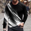 Sport Men's Long-Sleeve T-Shirt Casual Round Neck Pullover Line 3D Printed T-Shirt Blouse Workout Athletic Shirt Top Tee. 