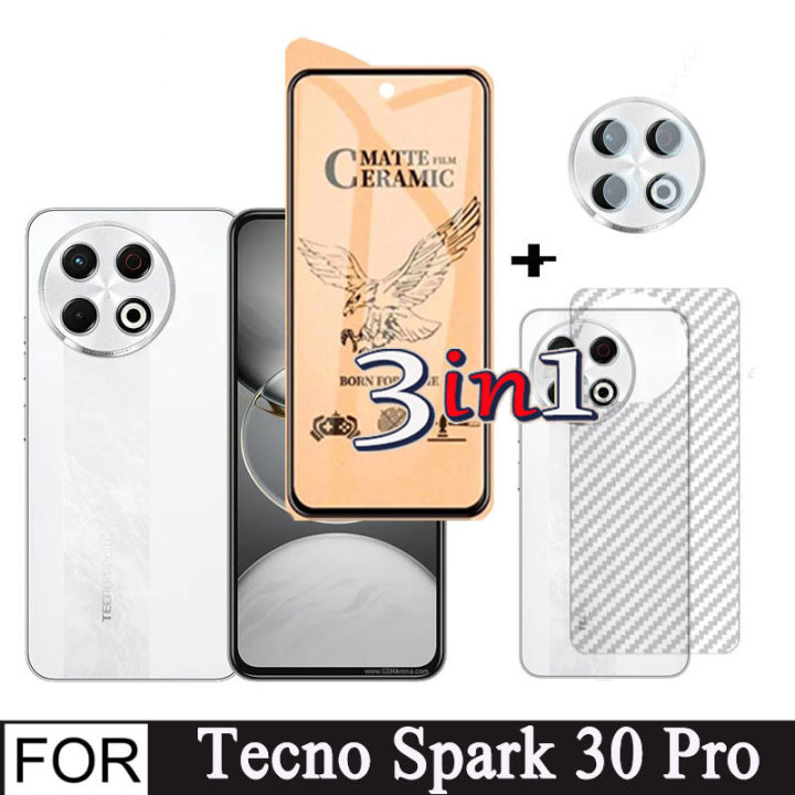 Tecno Spark 30 Pro Ceramic Tempered Glass For Tecno Spark 30 30C GO1 3 in 1 Len Matte Screen Protector and Camera Lens Glass Protector