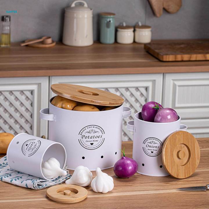 3x Potatoes Onions Garlic Bin Fruit Pot/Storage Box Breathable Metal Box