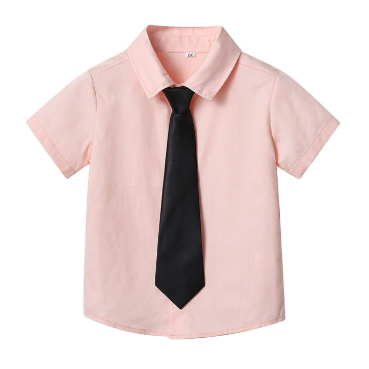 Boy's%20shirt%20thin%20cotton%20children's%20Korean%20version%20of%20the%20new%20spring%20and%20summer%20trendy%20with%20tie%20baby%20white%20foreign%20style%20college%20style%20boys'%20lining%20-%20Image%204
