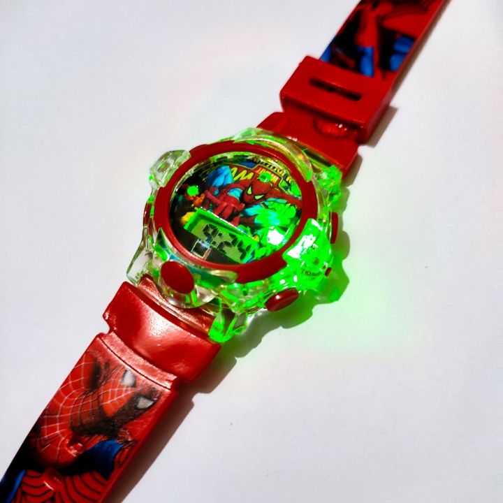 Spiderman Stylish wrist watch with music and light for kids- red for men baby