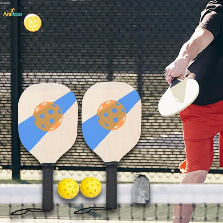 Wooden%20Pickleball%20Paddles%20Set%20with%20Beginner%20Racket%2040cm%20Long%2019cm%20Wide%202%20Paddles%202%20Pickle%20Balls%20Portable%20-%20Image%204