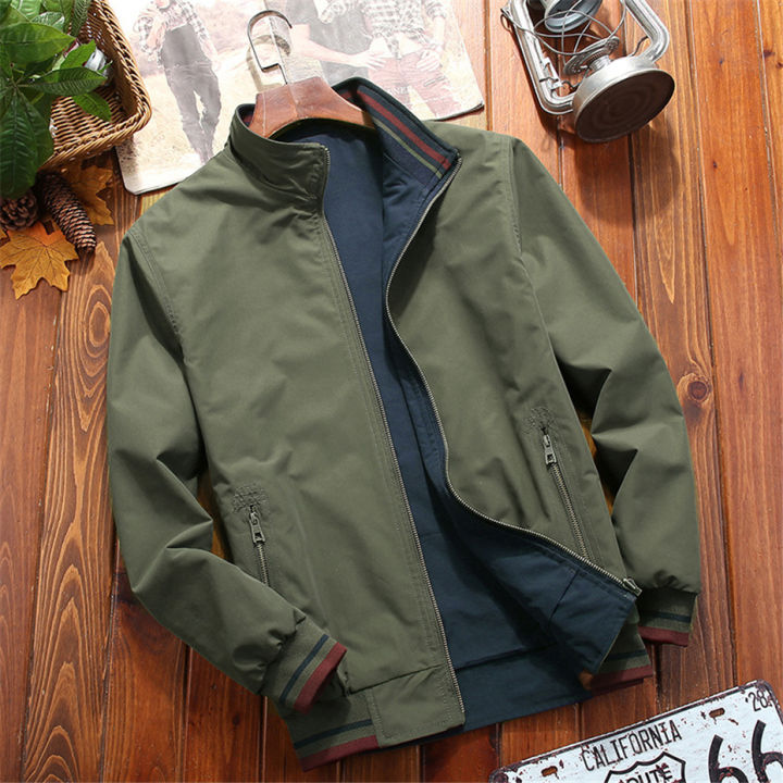 Varsity Jacket Men Windbreaker Double-sided Wear Jackets Men Baseball Jacket Hip Hop Streetwear Coat Solid Color BunnyGarden