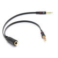 2 Male Plug to 1 Female Jack Audio Mic Headset Splitter Adapter Cable 3.5mm.