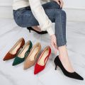Daily all-match Low Heel Pumps Shoes Pointed High Heels Large Size Pumps New Flock Casual Office Daily Shoes Women. 