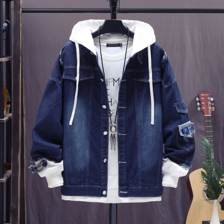 Fall%20New%20Coat%20Fashion%20Loose%20Men's%20Trendy%20Hat%20Jacket%20Denim%20Coat%20Youth%20Stitching%20Ripped%20Denim%20-%20Image%202