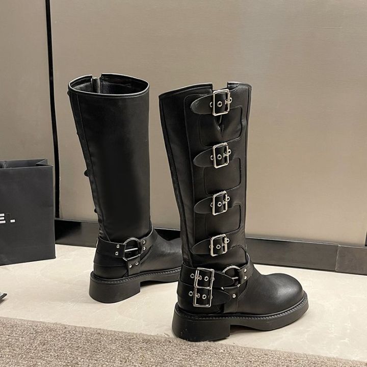 miu*Model%20Style%20Belt%20Buckle%20Chunky%20Heel%20Martin%20Boots%20Women's%20Spring/Summer%20Leather%20Retro%20below%20the%20Knee%20Boots%20Western%20Boots%20-%20Image%206
