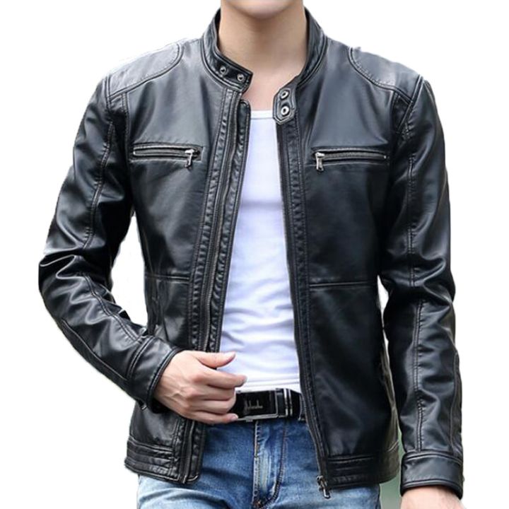 Men's leather Jacket design stand collar Coat Men casual motorcycle leather  coat Mens Sheepskin jackets Windbreaker Coats