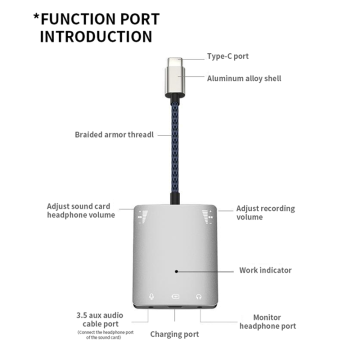 USB%20C%20Live%20Sound%20Card%20Speaker%203.5mm%20Audio%20Interface%20Adapter%20for%20/%20Headphone%20High%20Quality%20Live%20Converter%20Durable%20Easy%20to%20Use%20-%20Image%204