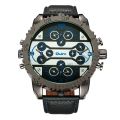 Oulm Big Size Large Dial Men Watches 4 Time Zone Quartz Watch Male Clock Casual Leather Sport Men's Wristwatches. 