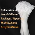 100pcs/bag cable tie Self-locking plastic nylon tie White Organiser Fasten Cable Wire Cable Zip Ties. 