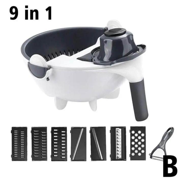 9-in-1 Multi-functional Rotate Vegetable Cutter Manual Slicer Fruit Cutter Mandoline Choppers Veggie Fruit Shredder Grater Large