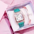 Fopul Mall Best Selling Ladies Square Rhinestone Bracelet Watch Set Wristwatches Leather Strap Luxury Quartz Watches for Women. 