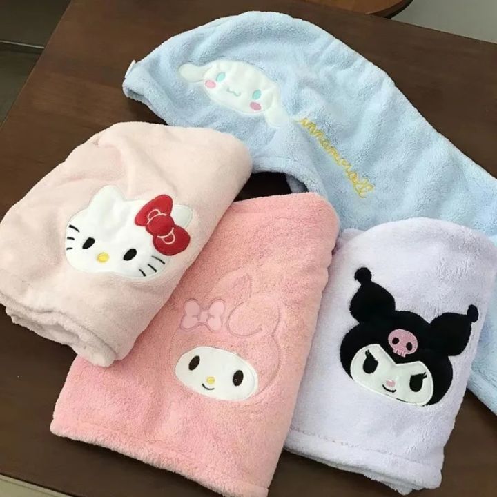 New Hello Kitty Bath Cap Kawaiii Bathroom Accessories Kuromi Women Melody Cartoon Absorbent Hair Drying Towel Hat Shower Caps