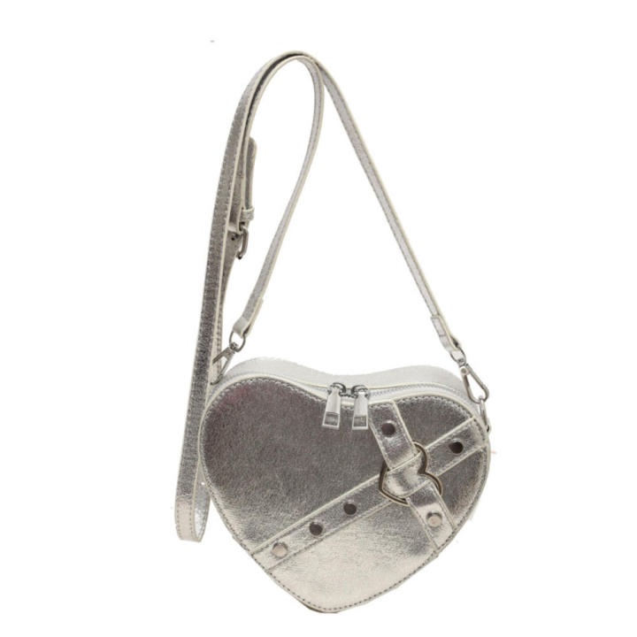 Y2K Heart-shaped Crossbody Bag Zip Closure Rivet Detail Vintage Love Shoulder Bag PU Leather Heart Purse for Evening Wear Casual Outing Trendy Accessory Women's Fashion Gift Item