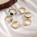 6Pcs Gold Enamel Boho Knuckle Joint Ring Set French Vintage Irregular Green Drip Oil Stacked Ring Set Trendy Layered Full Finger Jewelry Gift. 