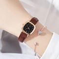 Square Pointer Quartz Watch Minimalist Dial Wristwatch With PU Leather Watchband. 