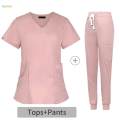Women Nurse Work Clothing Nursing Uniform Top and Pants V S Pink. 