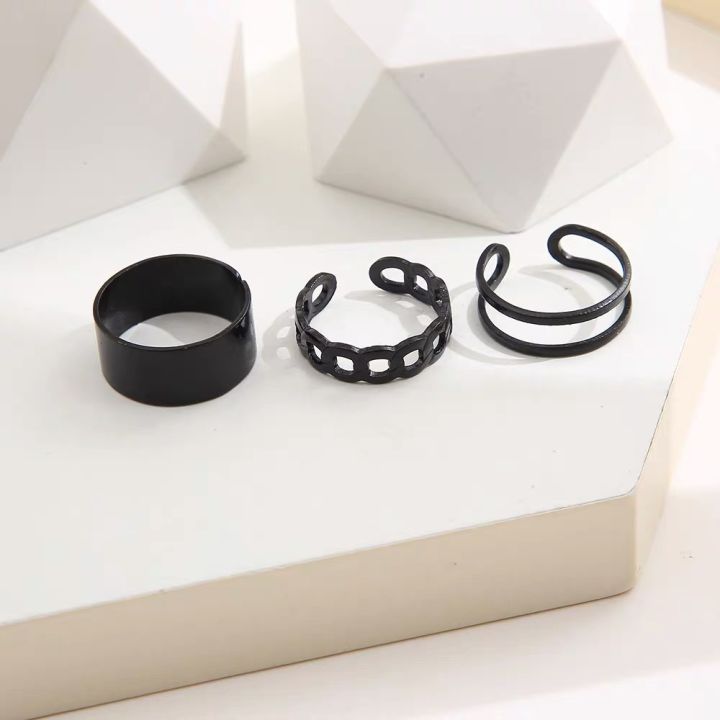 Women%203pcs%20Set%20Black%20Color%20Wide%20Rings%20Smooth%20Twisted%20Hollowed%20Out%20Simple%20Ring%20Jewelry%20-%20Image%203