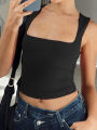 Sleeveless Collar Crop Top Women Tank Tops Casual Y2K Summer 2024 Black T Shirts. 