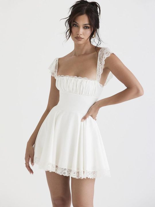 2023%20Summer%20Elegant%20White%20Lace%20Strap%20Mini%20Dress%20For%20Women%20Fashion%20Sleeveless%20Backless%20Loose%20Short%20Dresses%20Pure%20Color%20Shapewear%20-%20Image%203
