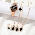 LooKeo Mall Fashion Ocean Heart Glass Face Women's 6pcs Watch Set with Water Diamond Pendant and Steel Band For Personal Use Or Gift Birthday Party. 