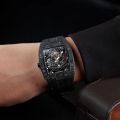 OBLVLO Top Watch Brand Sport Watch For Man Square Skeleton Tourbillon Automatic Watch Steel Rubber Strap Watches EM-RT. 