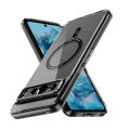 SMGSLIB Metal Button Transparent Shockproof Phone Case For Google Pixel 8 Pro Wireless Magnetic Camera Lens Hole Protection Back Cover. 