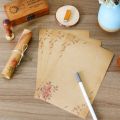 8 Pieces Notes Stationery Paper Kraft Writing Paper Antique Colored Printed Brown Mail Paper A5 Floral patterned Writing Stationery Papers.