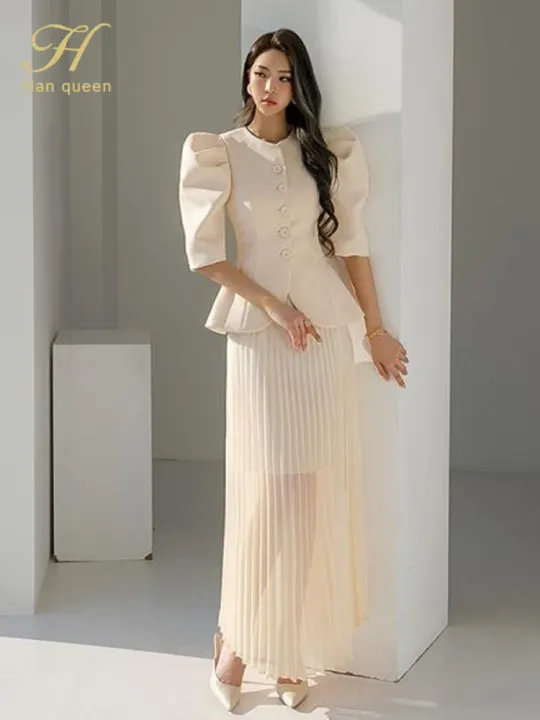 H%20Han%20Queen%20New%20Work%20Wear%202%20Pieces%20A-Line%20Pleated%20Vestidos%20Korean%20Slim%20Vintage%20Dresses%20Elegant%20Fashion%20Summer%20Casual%20Party%20Dress%20-%20Image%204