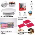 4pcs BAking Combo Set-CAke Turn Table 28 cm + 12pcs Nozzle with Paiping Bag+ 3Pcs baking k.nife with handle + 3Pcs scraper set.