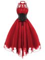 Fitshinling Gothic Ball Gown Party Dresses For Women Halter Lace Patchwork Sleeveless Vestidos Bow Tie Corset Short Midi Dress. 