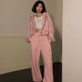 2023 Pink Leopard Print Cropped Cardigan Jacket Women's Spring and Autumn New Loose Hong Kong Style Retro Hooded Sweatshirt Tide. 
