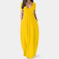 Women’s Cotton Soft Maxi Dress with Pockets – Short Sleeve V-Neck Style.