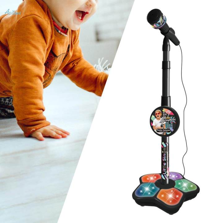 Music Sing Microphone Toy with Flashing Stage Lights Kids Microphone and Stand Girls Age 3+