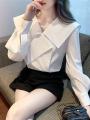 M47 Spring New Irregular Large Lapel White Shirt Women's Design Sense Minority Fashion Temperament Bishop Sleeves Top.