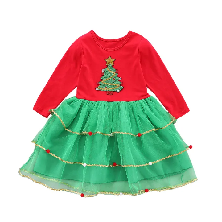 Girls%20Dress%20Baby%20Autumn%20Clothes%20Christmas%20Wholesale%20Children's%20Clothes%20Mesh%20Skirt%20Old%20Man%20Head%20Embroidered%20Striped%20Princess%20Skirt%20-%20Image%207