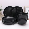 3pcs/set Eco-friendly Plastic Black Tableware Set Vertical Stripes Anti-fall Cutlery Set Plate/Bowl/Cup Party.