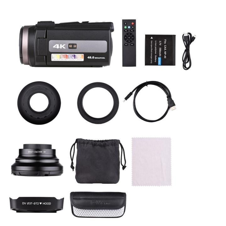 4k 60fps Ultra HD Digital Video Ca-mor 48MP 16X Zoom 3-Inch Rotateable Touch Screen Wi-Fi Sharing Air Night Vision Motion Detection 0.39x wide angle lens