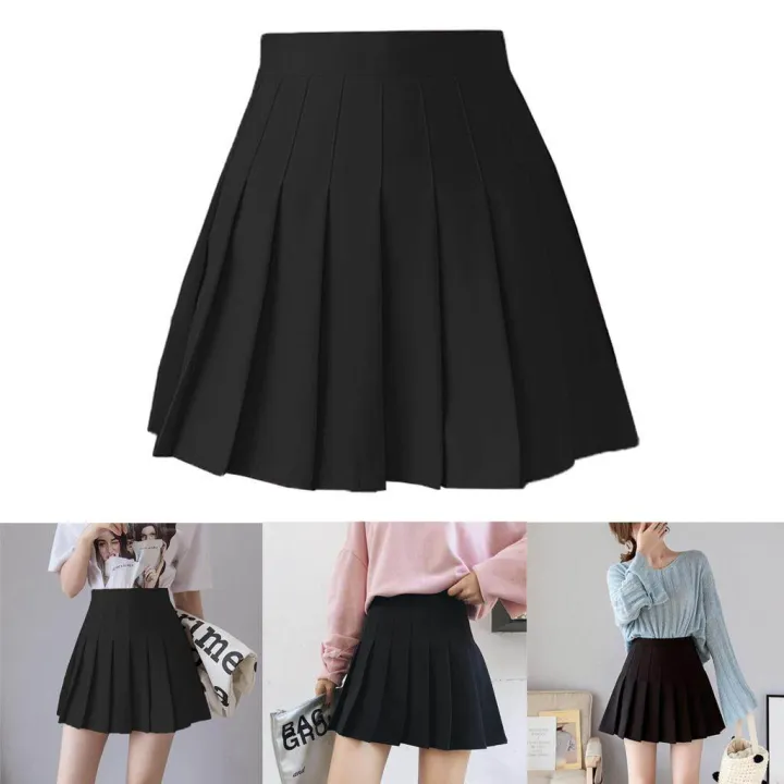 Womens%20Mini%20Pleated%20Skirt%20High%20Waisted%20Skater%20Tennis%20Skirts%20Girls%20Cheerleader%20School%20Uniform%20for%20Party,%20Date,%20Anniversary%20-%20Black%20L%20-%20Image%205